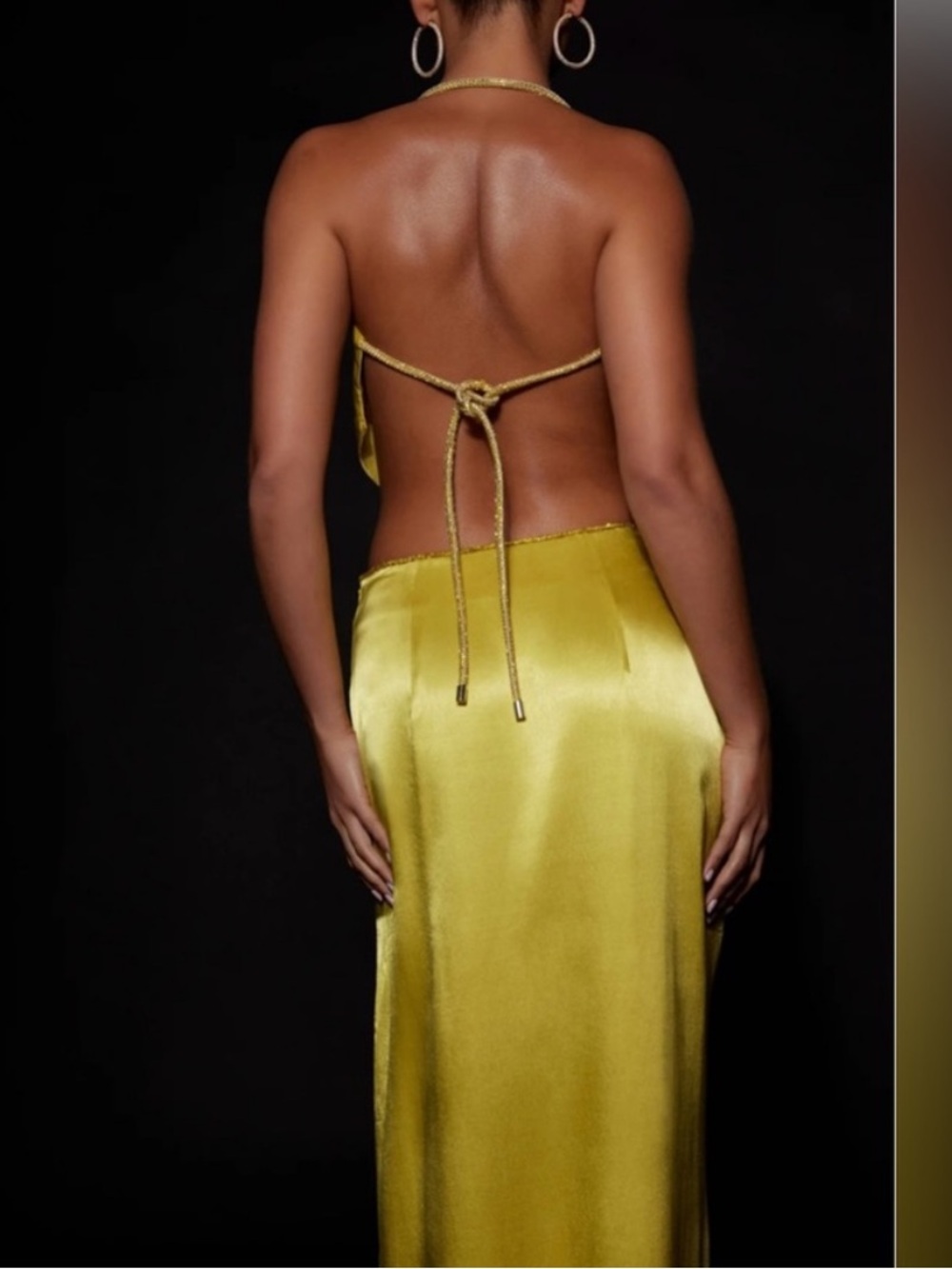 Meshki Lime Green Satin Cowl Crop Top & Slip Skirt Set - Picture 3 of 5